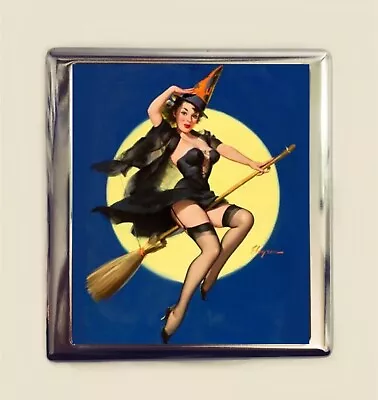 Vintage Retro Witch Cigarette Case Business Card ID Holder Wallet Halloween • $13.99