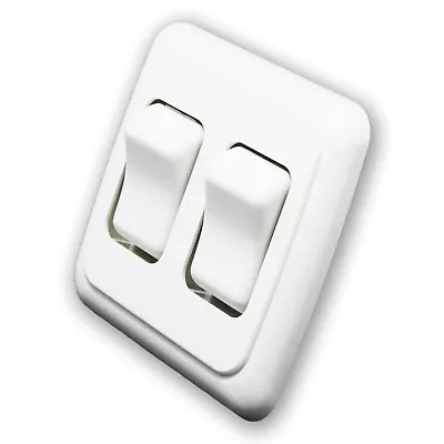 Double 2 Gang On-Off 12 Volt White Light Switch - RV Camper Trailer Marine Boat • $11.99