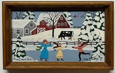 Original CATE MANDIGO 'Plum Creek Skating' Winter Children FOLK ART Oil Painting • $220.50