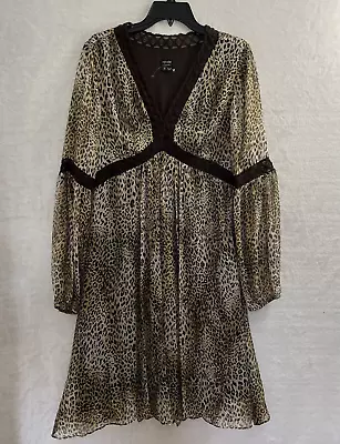 Nicole Miller Silk Blend Dress Womans 12 Animal Print Multicolor Long Sleeve Zip • $6.49