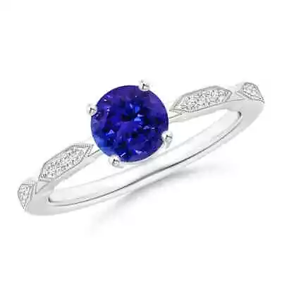 ANGARA 6mm Natural Tanzanite Solitaire Ring With Diamond Accents In Silver • $548.10