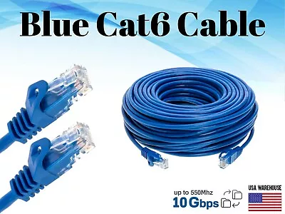 Cat6 Ethernet Patch Blue Cable 1.5 3 5 7 10 15 20 25 30 50 75 100 200 LAN Lot • $4