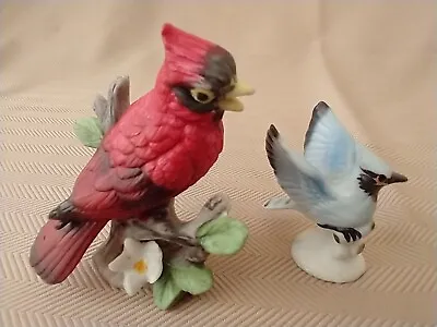 Cardinal  Bluejay Porcelain Ceramic Birds Figurines Lefton ? Vintage  • $8.16