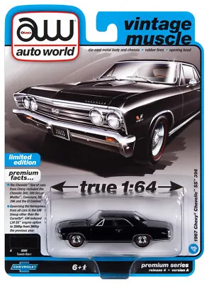 Auto World 64382 1:64 Vintage Muscle 1967 Chevy Chevelle SS Series A Black • $12.49