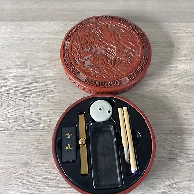 Calligraphy Set Brush Ink Stone Vintage Sumi Suzuri Grinder Shuji Shodo Tool • $29.99