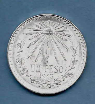 1943 Mexican Un Peso Coin 72% Silver. 16.6 Grams. Mexico. Beautiful Condition. • £24.50