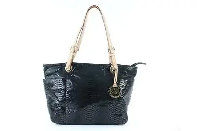 Michael Kors Black Patent Embossed Python Jet Set Tote 4MK124 • $249