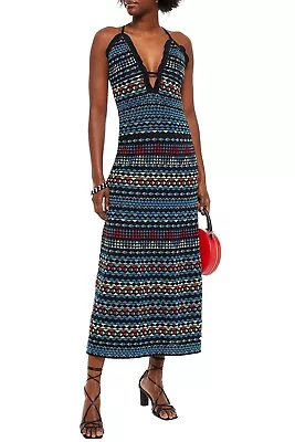 M Missoni IT 42 UK 10 Black Ruffled Metalic Crochet-Knit Midi Dress • $160.39