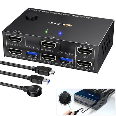 4K USB 3.0 HDMI KVM Switch Dual Monitor Support Edid Simulation For 2 Computers • $116.59