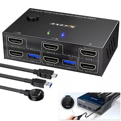 4K USB 3.0 HDMI KVM Switch Dual Monitor Support Edid Simulation For 2 Computers • $107.26