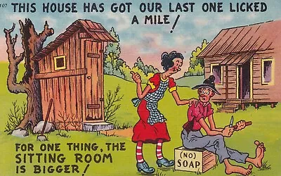 Vintage Funny Humor Redneck Hillbilly Bigger Bathroom Outhouse Postcard 1940's • $9.93