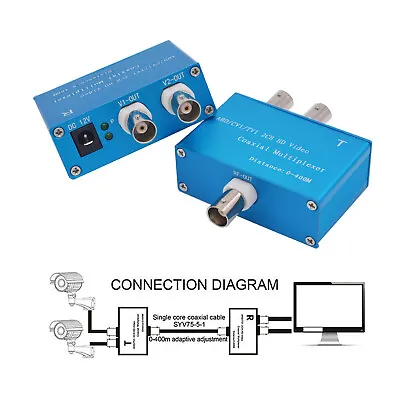 2HD Video Multiplexer Over Coaxial Cable RG59 Converter ExtenderTVI AHD CVI 400m • $64.60