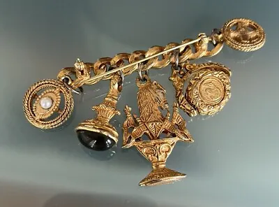 Maxine Denker Vintage Brass  Charm Brooch • $99.99