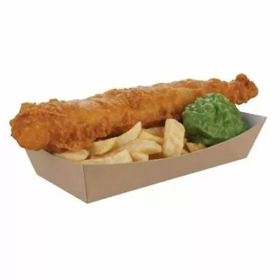 Fish Chip Kraft Box Disposable Takeaway TRAY Festival Cardboard Burger D41115 • £7.99