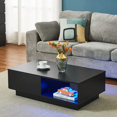 LED Coffee Table Wooden Drawer Storage Tea Table Modern Living Room Furniture • £59.99