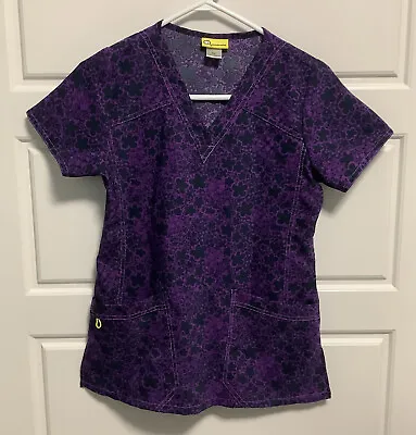 WONDER WINKS Women’s Purple Design Short Sleeve V Neck Scrub Top Sz XS • $3.99