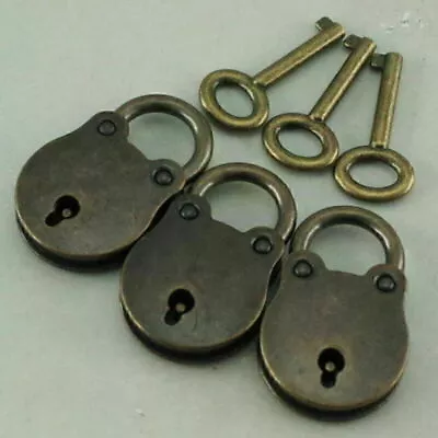 3 Pcs Old Vintage Antique Style Mini Padlocks Key Lock Bronze Retro Jewelry Lock • $9.67