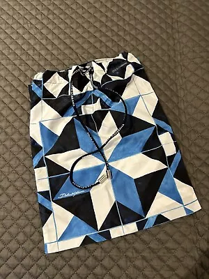 £10 • Buy Dolce Gabbana ‘geometric’ Blue Drawstring Fabric Bag