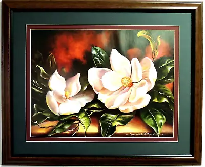 Magnolia Flower Picture Still Life Peggy Thatch Sibley Matted Framed 16x20 • $67.95