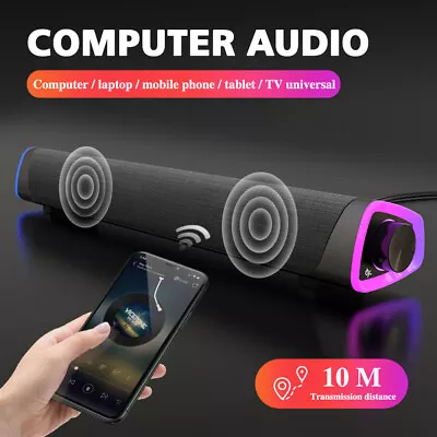 Bluetooth 5.0 Stereo Bass Sound Computer Speakers Wired Soundbar For Laptop PC • £28.73