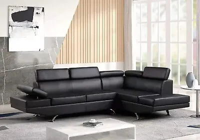 NEW 108  Modern Black Contemporary Vegan Leather Sectional Sofa Living Room Set • $979.99