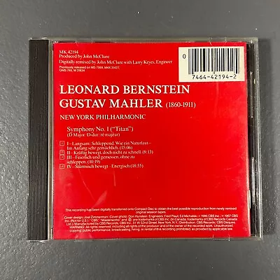 Leonard Bernstein Gustav Mahler New York Philharmonic CBS Records Masterworks • $1.04