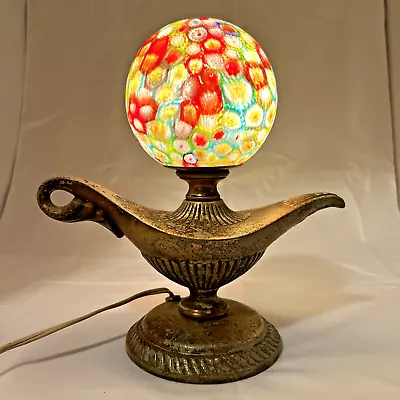 Vintage 1952 Art Deco Lamp Aladdin Lamp Millefiori Global Glass Shade Scarce • $588.88