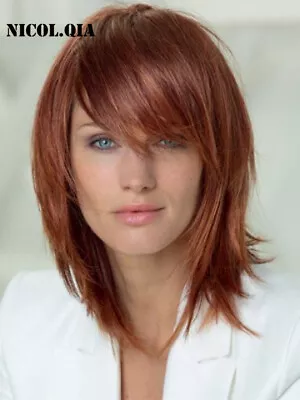 Straight Modern Capless Red Auburn Mix Synthetic Hair Wigs Women Soft Natural • $22.19