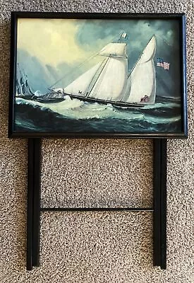 ARTEX Mid Century Modern MCM Snack TV TRAY Vintage Folding Table SAILING SHIP • $107.99