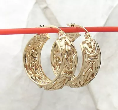 Framed  Byzantine Hoop Earrings Snap Bar Closure 14K Yellow Gold Plated Silver • $69.92