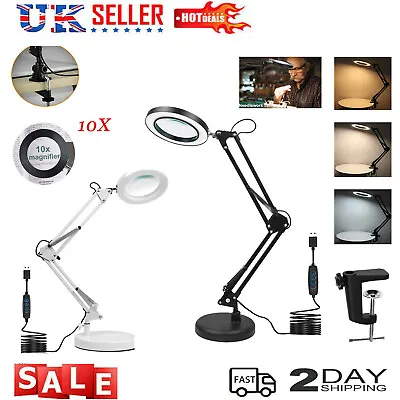 10X LED Magnifier Glass Desk Lamp With Light Stand Clamp Beauty Magnifying Lamp • £17.99