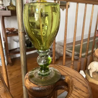 Vintage Hand Blown Green Swirl Glass Vase Goblet • $12.95