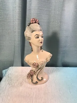 Vintage Ceramic Bust Victorian Lady W Flowers By Edwina Hollywood 9.5” Signed • $54.99