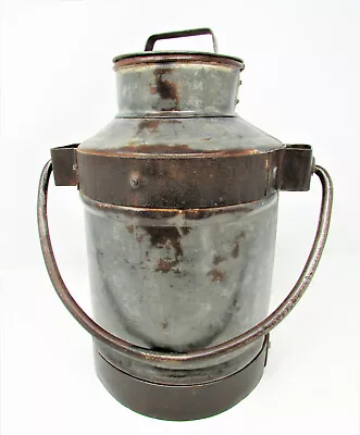 Antique Small Milk Can Pail Bail Handle Galvanized Metal India Heavy Duty • $149.99