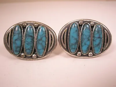 $32.99 • Buy Turquoise Blue & Silver Tone Quality Vintage LARGE Cuff Links Simple Plain