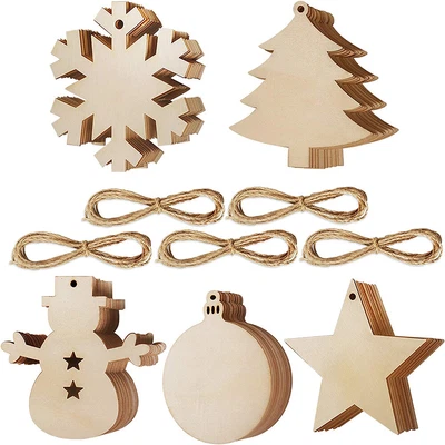 £5.96 • Buy 50Pack Wooden Christmas Tree Hanging Blank Shapes DIY Craft Baubles Xmas Decor