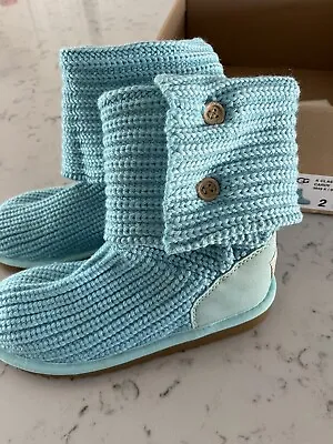 Ugg Kids Cardy Aqua Blue Crochet Knit Boots 5649 NEW With Box Size 2 RARE • $76