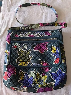 Vera Bradley Iconic Mailbag Crossbody Purse Falling Flowers Green EXC • $20