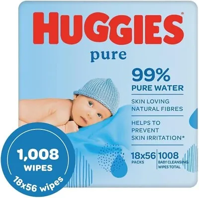 Huggies Pure Baby Wipes 18 Packs 1008 Wipes Total - 99 Percent Pure Water..... • £16.50