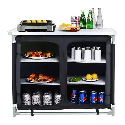 Aluminum Camping Cupboard Kitchen Station Cook Table With 6-Shelf Storage Unit • £58.95