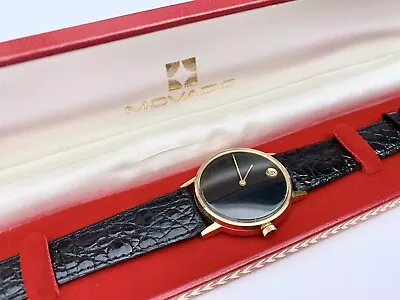 AMAZING Near NOS 1970 MOVADO MUSEUM DATE MECHANICAL Vintage WATCH & BOX Working! • $154.50