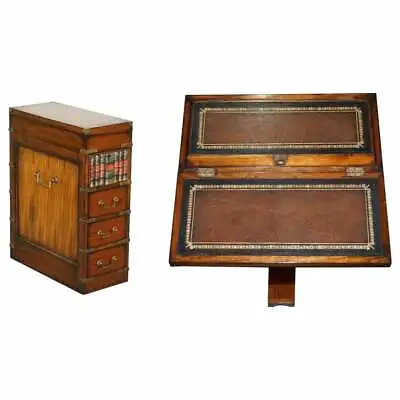 Harrods Military Campaign Faux Book Chest Of Drawers Brown Leather Writing Slope • £3850
