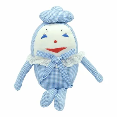 Vintage Humpty Dumpty Doll Stuffed Plush Pillow Blue Checked Handmade 14  • $18.95