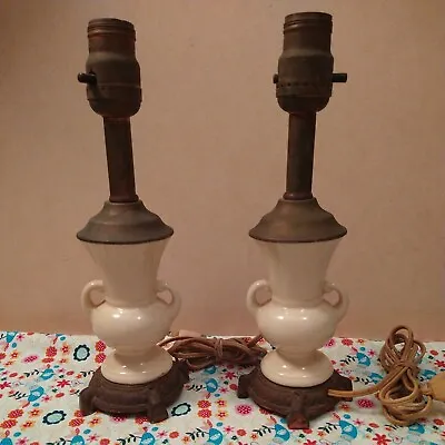 Pair Of 2 Vtg Ceramic And Metal Table Lamps Small Bedside Lights • $133