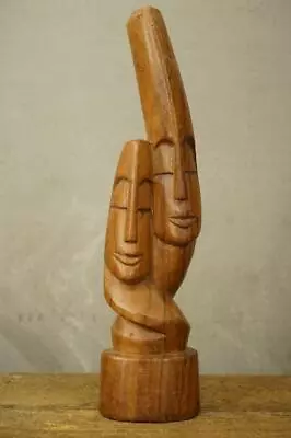 Mid Century Modern Polynesian Hawaiian Card Wood Sculpture Figurine 12.5  Tall • $25.76