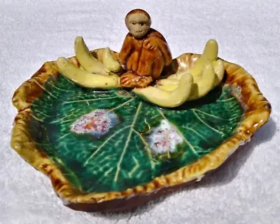 Monkey Bananas Trinket Dish Banana Leaf Sitting Red Clay Ashtray Vintage • $22.95