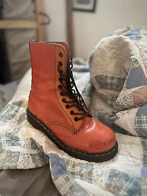 Doc Dr. Martens Orange Leather Combat Boots Made In England Rare Vintage 5uk • $120