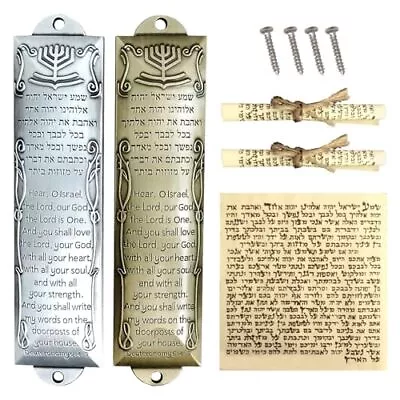 Mezuzah Case Metal Blessing Mezuzah With Scroll English & Hebrew Blessing Scr... • $17.29