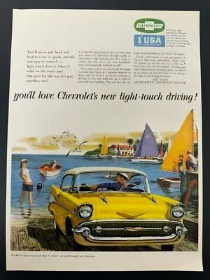 1957 Vintage Magazine Print Ad '57 Chevrolet Bel Air Sport Auto Sailboats • $7.25