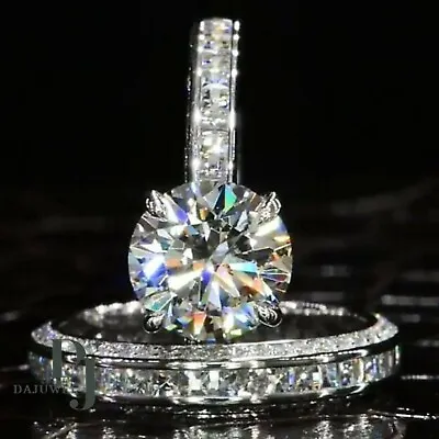 3 Carat Round Cut Moissanite Bridal Set Engagement Ring Solid 14K White Gold • $243.60